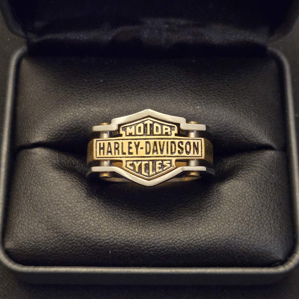 Harley-Davidson Men's Gold and Black Ring